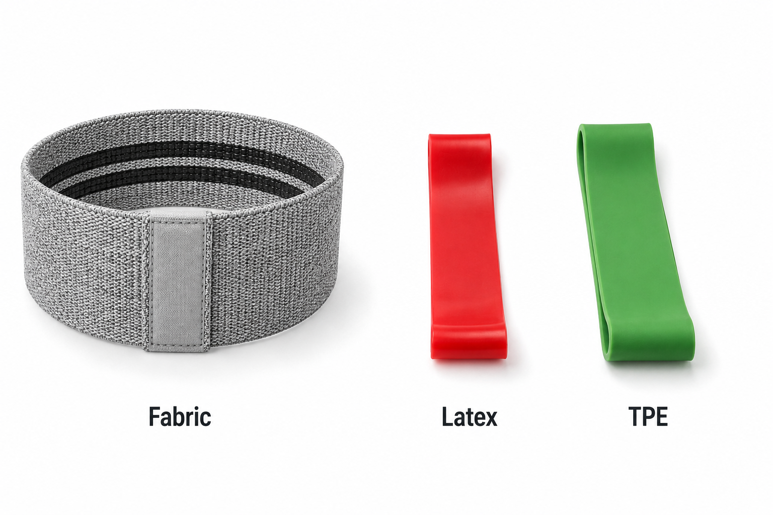 Fabric booty band vs latex mini loop vs TPE resistance band side by side comparison