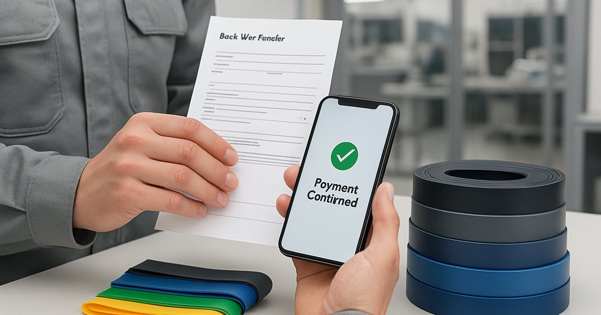 Wire transfer and trade assurance payment documents for a resistance band factory order