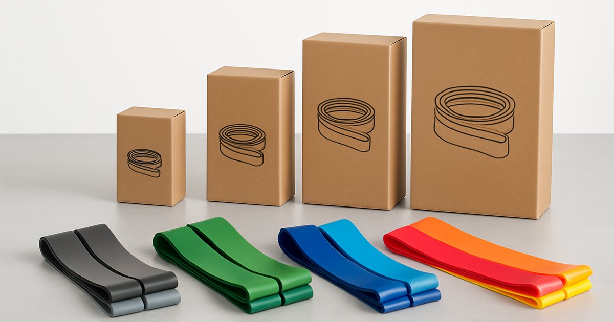 Resistance band production batches showing different MOQ tiers by product type and customization